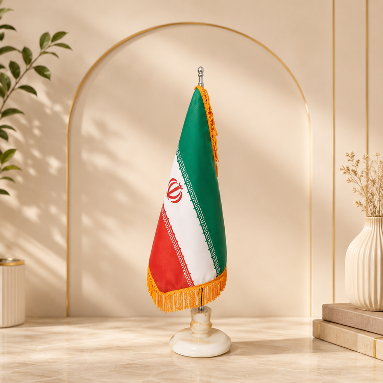 پرچم رومیزی ایران مدل پایه سنگی کلاسیک ــ استوک در حد نو