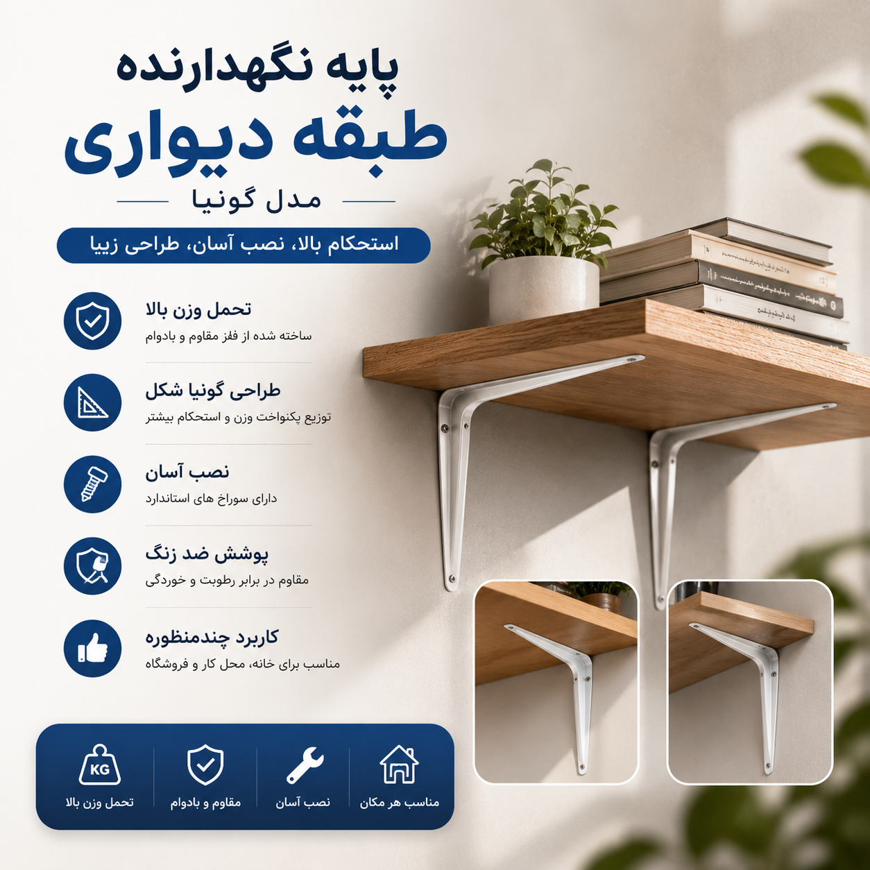 پایه نگهدارنده طبقه دیواری مدل گونیا