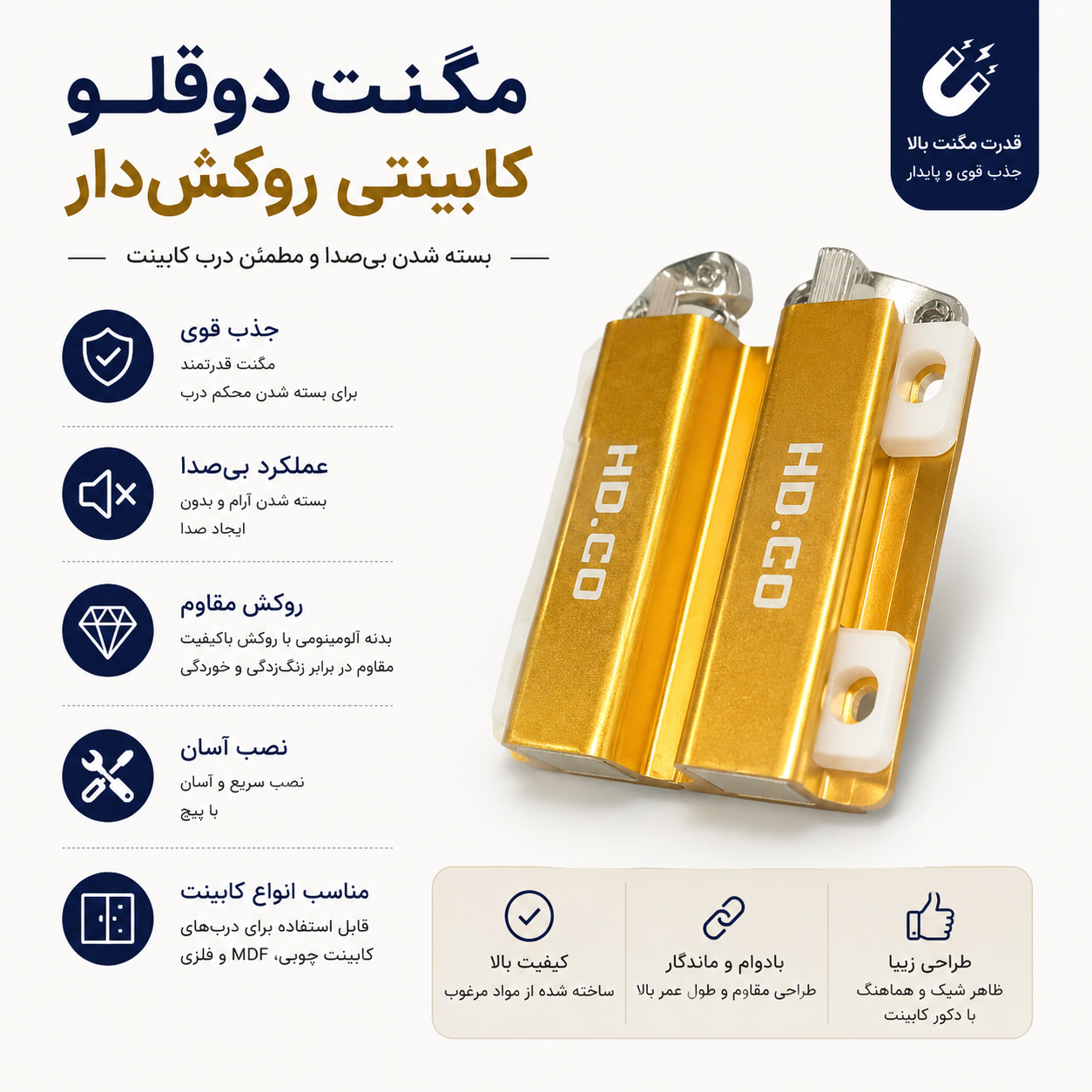 مگنت دوقلو کابینتی روکش دار