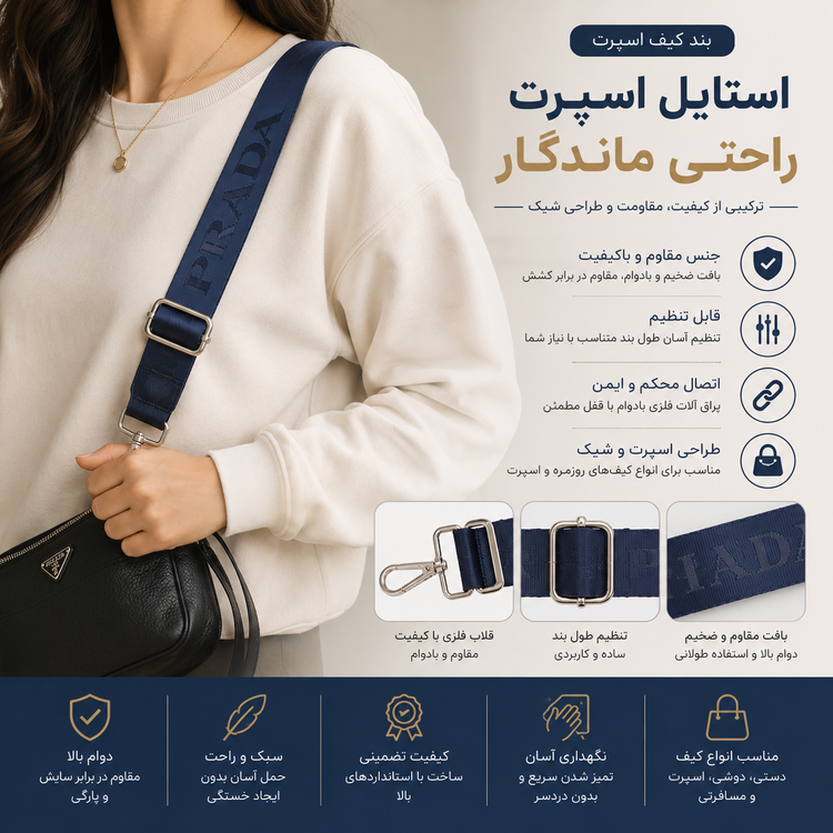 بند کیف اسپرت _ سورمه ای PRADA