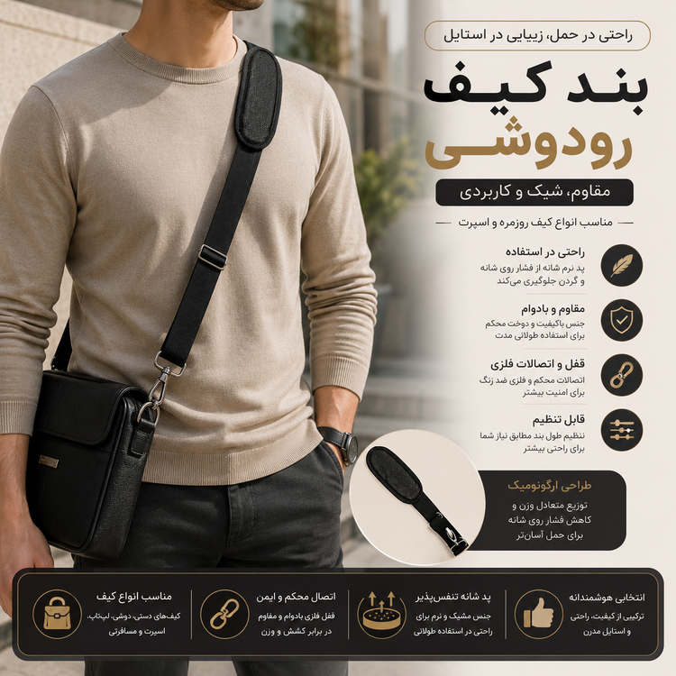بند کیف رو دوشی ۳ سانتی