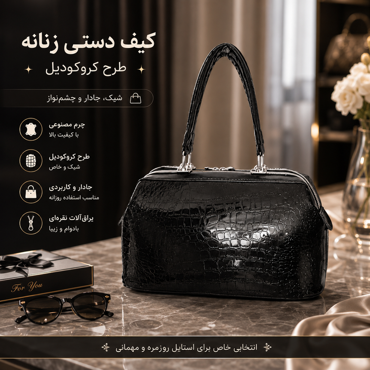 کیف دستی چرم زنانه طرح کروکودیل