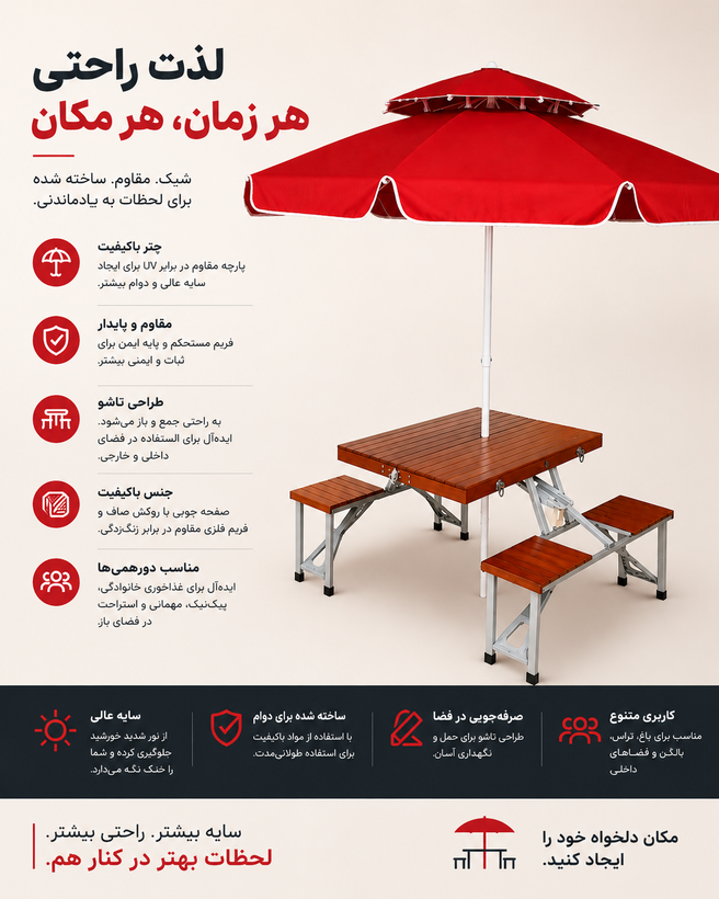 سایبان چتری پایه وسط ۲/۵ متری