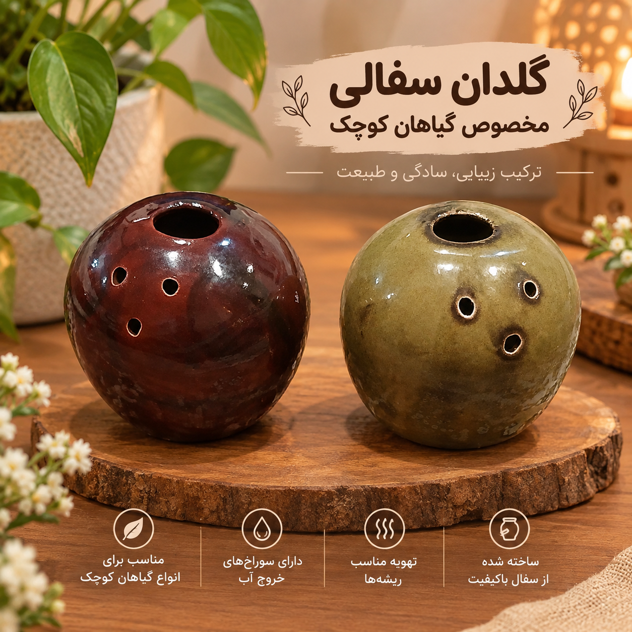 گلدان دکوری گیاهان کوچک_ ۲ عددی
